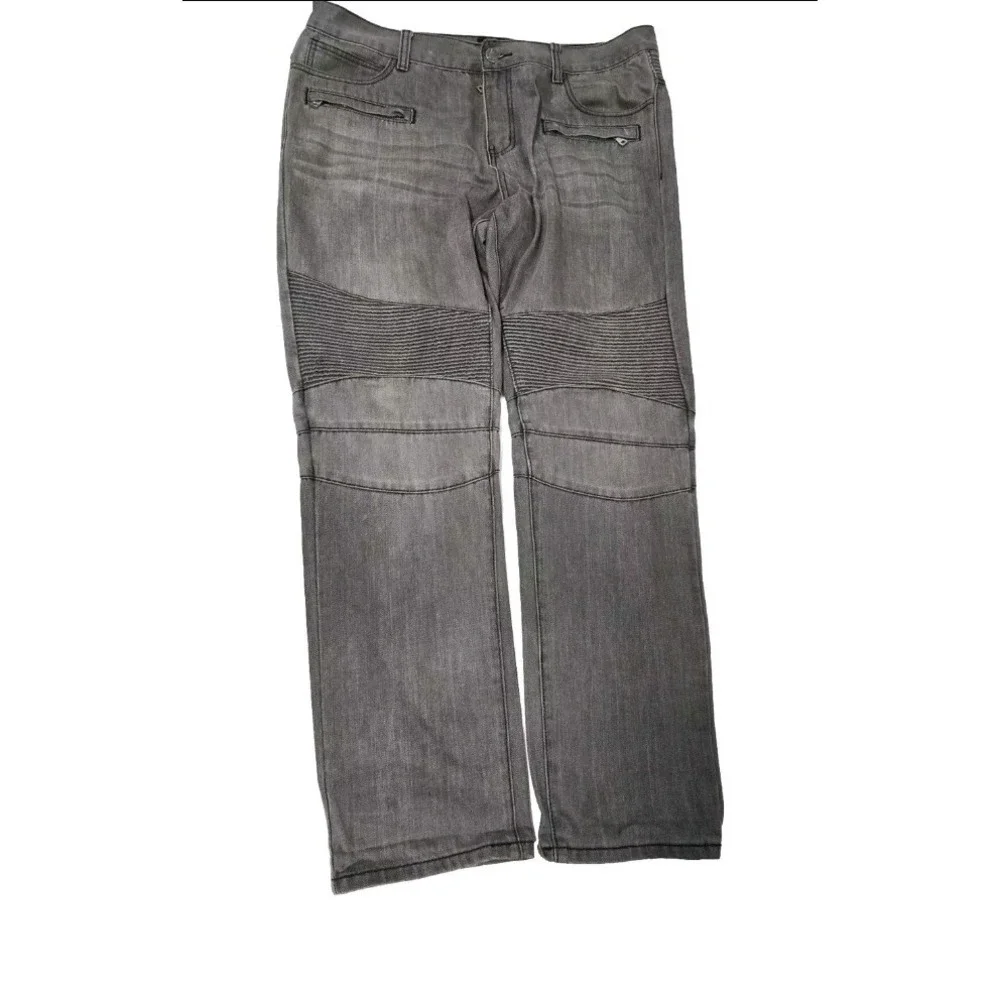 Embellish NYC Mens Moto Biker Jeans Gray Ribbed Knee Zipper Pockets Size 40